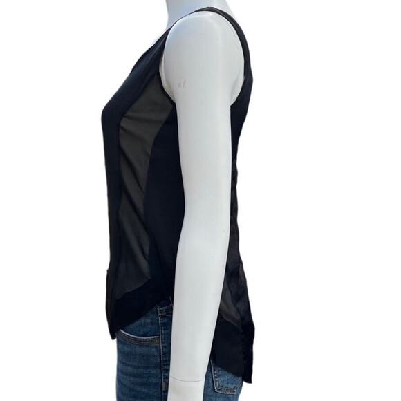 rag & bone Aubrey Black Sleeveless Top Sheer Overlay Silk Trim Blouse XS - Picture 2 of 14
